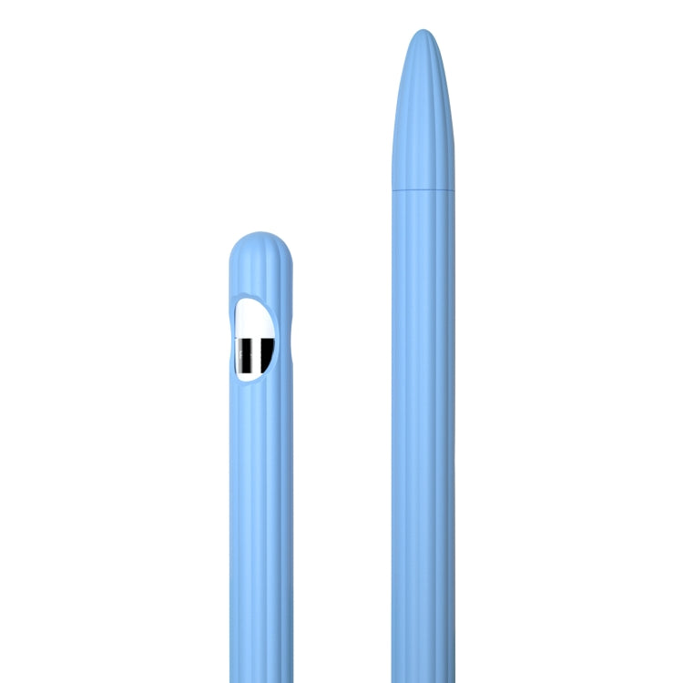 3 in 1 Striped Liquid Silicone Stylus Case with Two Tip Caps For Apple Pencil 2(Sky Blue) - Pencil Accessories by PMC Jewellery | Online Shopping South Africa | PMC Jewellery