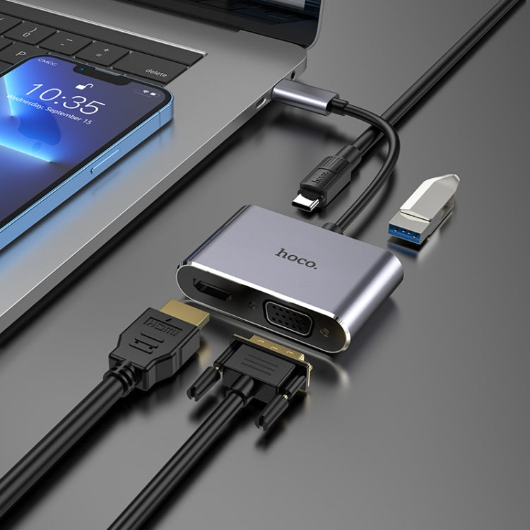 hoco HB30 USB-C / Type-C Multifunction Converter HDTV+VGA+USB3.0+PDHUD(Tarnish) - USB HUB by hoco | Online Shopping South Africa | PMC Jewellery