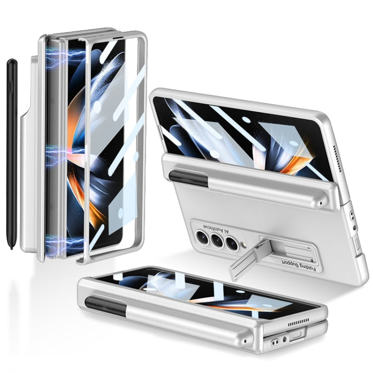 For Samsung Galaxy Z Fold4 GKK Magnetic Hinge Flip Phone Case with Pen Holder & Holder(Silver) - Galaxy Z Fold4 5G Cases by GKK | Online Shopping South Africa | PMC Jewellery