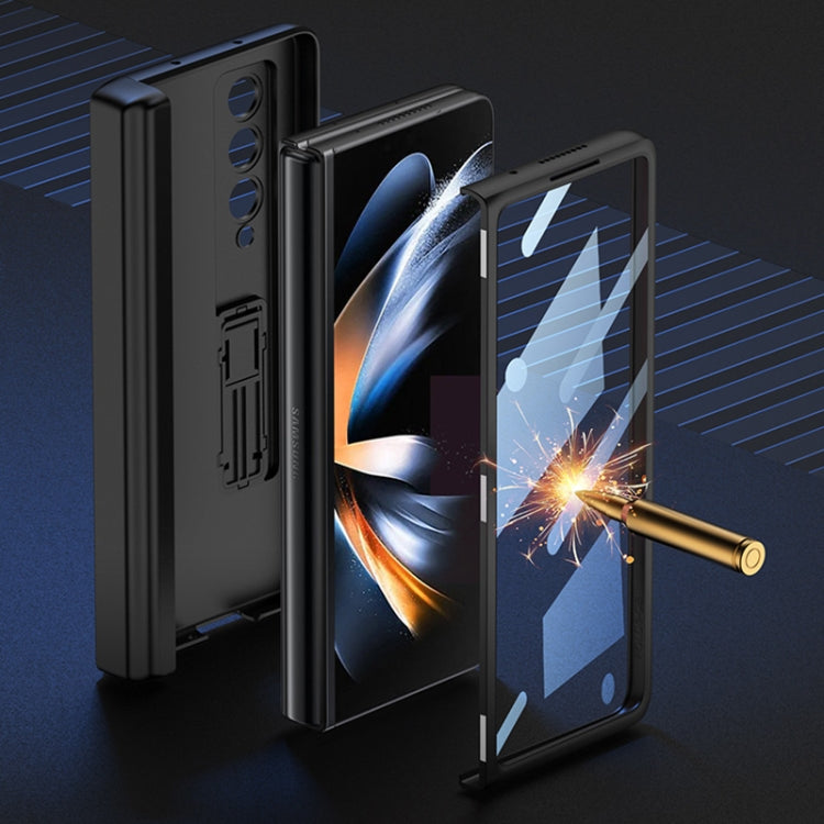 For Samsung Galaxy Z Fold4 GKK Integrated Magnetic Flip Plain Leather Phone Case with Pen Box(Carbon Fiber) - Galaxy Z Fold4 5G Cases by GKK | Online Shopping South Africa | PMC Jewellery