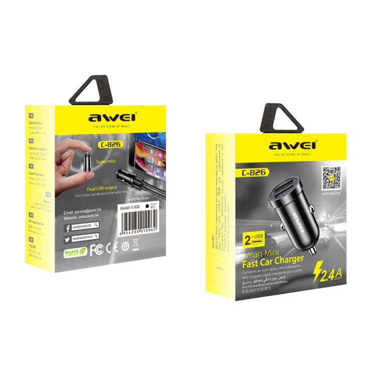 awei C-826 Mini Dual USB 2.4A Car Charger(Black) - Car Charger by awei | Online Shopping South Africa | PMC Jewellery