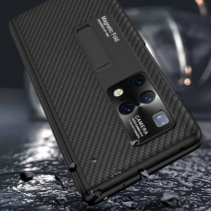 For Huawei Mate X2 GKK Magnetic Folding Plain Leather Full Coverage Phone Case with Hinges(Carbon Fiber) - Huawei Cases by GKK | Online Shopping South Africa | PMC Jewellery