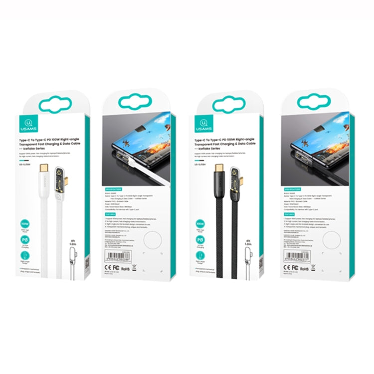 USAMS US-SJ587 PD 100W Iceflake Series Type-C to Type-C Right Angle Transparent Fast Charge Data Cable, Cable Length:2m(Black) - USB-C & Type-C Cable by USAMS | Online Shopping South Africa | PMC Jewellery