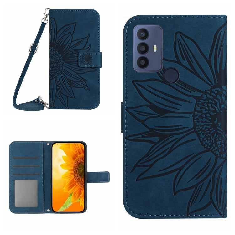 For TCL 30 SE/30E/306/305 Skin Feel Sun Flower Pattern Flip Leather Phone Case with Lanyard(Inky Blue) - More Brand by PMC Jewellery | Online Shopping South Africa | PMC Jewellery