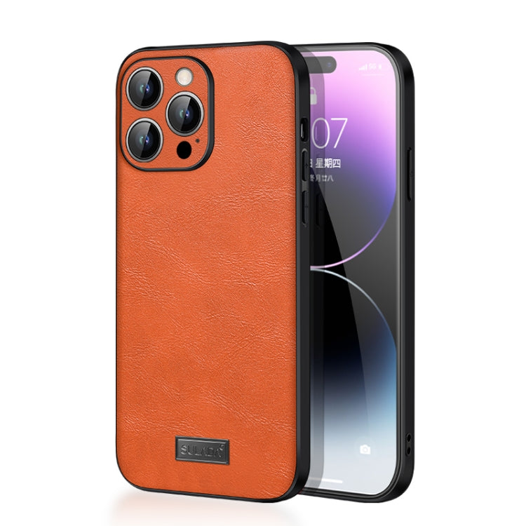 For iPhone 14 Pro SULADA Shockproof TPU + Handmade Leather Phone Case(Orange) - iPhone 14 Pro Cases by SULADA | Online Shopping South Africa | PMC Jewellery