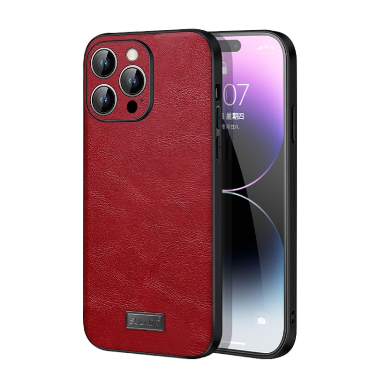 For iPhone 14 Pro SULADA Shockproof TPU + Handmade Leather Phone Case(Red) - iPhone 14 Pro Cases by SULADA | Online Shopping South Africa | PMC Jewellery