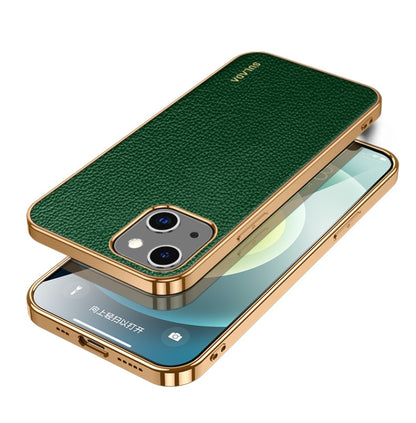 For iPhone 14 SULADA Shockproof TPU + Handmade Leather Phone Case(Green) - iPhone 14 Cases by SULADA | Online Shopping South Africa | PMC Jewellery