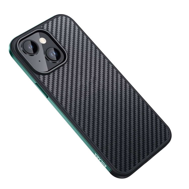For iPhone 14 Plus SULADA Carbon Fiber Textured Shockproof Metal + TPU Frame Case(Dark Green) - iPhone 14 Plus Cases by SULADA | Online Shopping South Africa | PMC Jewellery