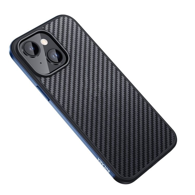 For iPhone 14 Plus SULADA Carbon Fiber Textured Shockproof Metal + TPU Frame Case(Dark Blue) - iPhone 14 Plus Cases by SULADA | Online Shopping South Africa | PMC Jewellery