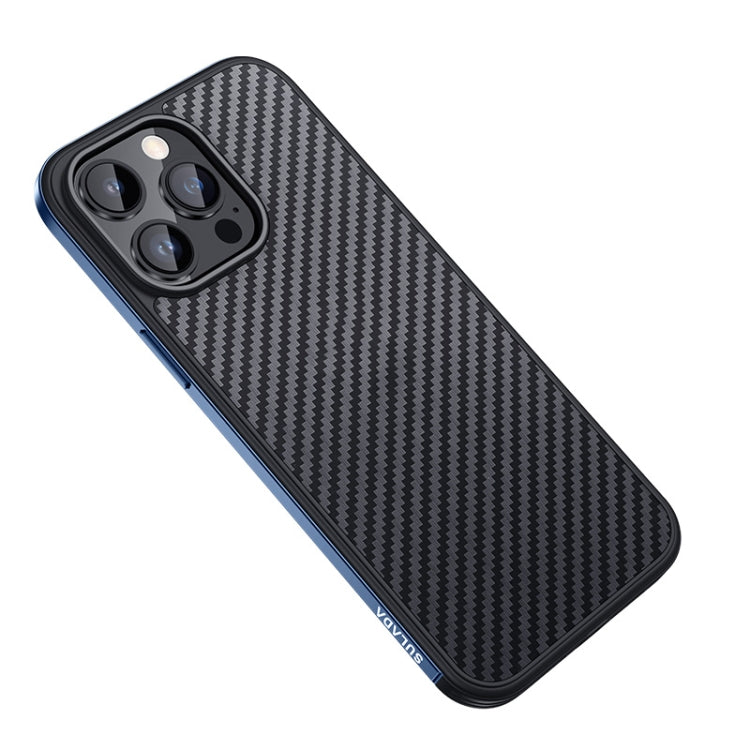 For iPhone 14 Pro SULADA Carbon Fiber Textured Shockproof Metal + TPU Frame Case(Dark Blue) - iPhone 14 Pro Cases by SULADA | Online Shopping South Africa | PMC Jewellery