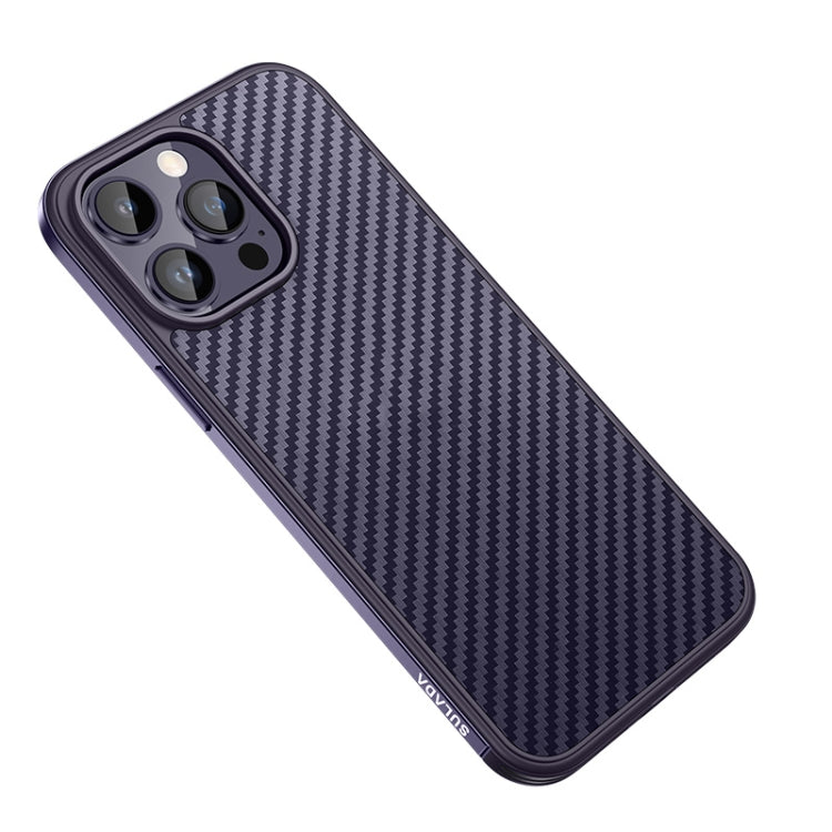 For iPhone 14 Pro SULADA Carbon Fiber Textured Shockproof Metal + TPU Frame Case(Dark Purple) - iPhone 14 Pro Cases by SULADA | Online Shopping South Africa | PMC Jewellery