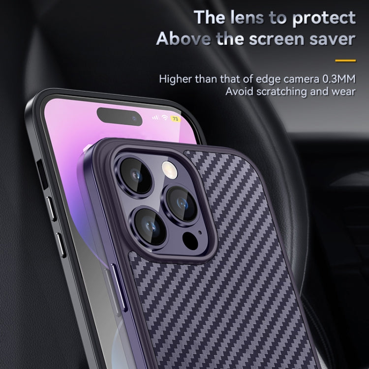 For iPhone 14 Pro SULADA Carbon Fiber Textured Shockproof Metal + TPU Frame Case(Dark Purple) - iPhone 14 Pro Cases by SULADA | Online Shopping South Africa | PMC Jewellery