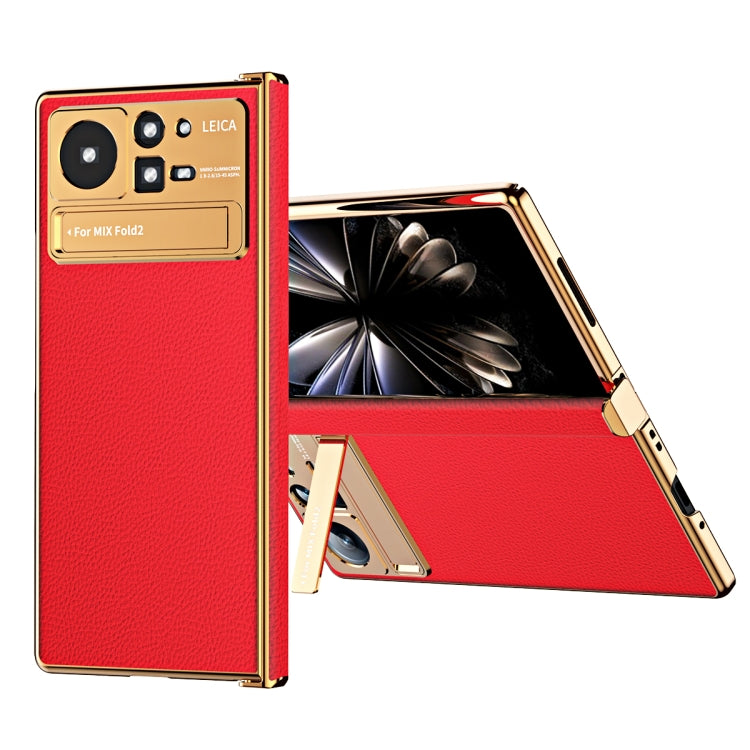 For Xiaomi Mix Fold 2 Electroplated Frame Plain Leather Phone Case(Red) - Xiaomi Cases by PMC Jewellery | Online Shopping South Africa | PMC Jewellery