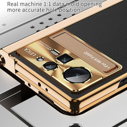 For Xiaomi Mix Fold 2 Plain Leather Double Hinged Folding Phone Case with Stylus(Gold+Black) - Xiaomi Cases by PMC Jewellery | Online Shopping South Africa | PMC Jewellery