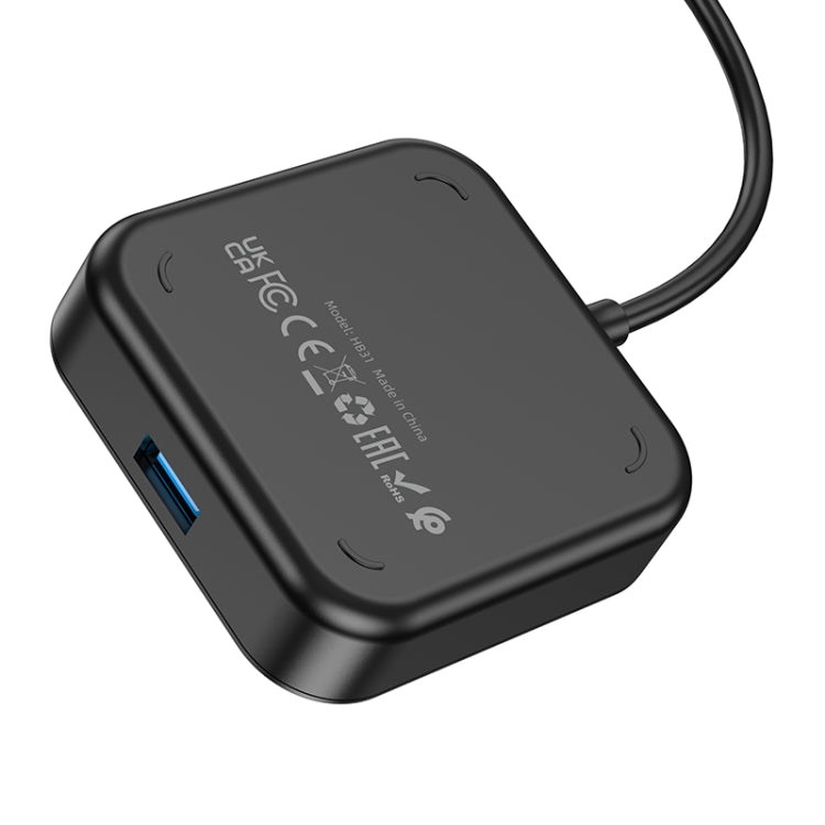 hoco HB31 Easy 4 in 1 USB-C / Type-C to USB3.0x4 Converter, Cable Length: 0.2m(Black) - USB HUB by hoco | Online Shopping South Africa | PMC Jewellery