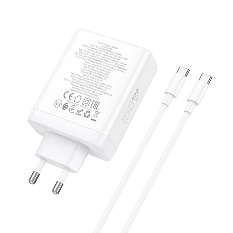 hoco N31 Leader PD 100W USB+Three USB-C/Type-C Interface Fast Charger Set, Specification:EU Plug(White) - USB Charger by hoco | Online Shopping South Africa | PMC Jewellery