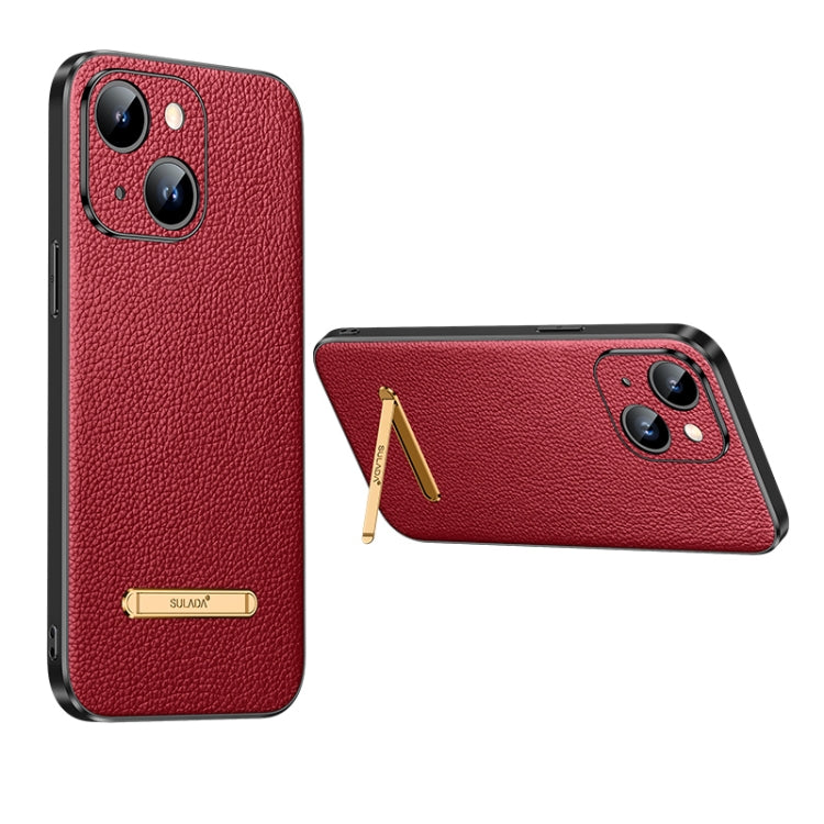 For iPhone 14 Plus SULADA Famous Artisan Series Litchi Leather PC + TPU Phone Case(Red) - iPhone 14 Plus Cases by SULADA | Online Shopping South Africa | PMC Jewellery