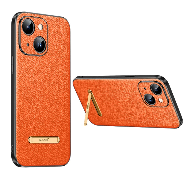 For iPhone 14 Plus SULADA Famous Artisan Series Litchi Leather PC + TPU Phone Case(Orange) - iPhone 14 Plus Cases by SULADA | Online Shopping South Africa | PMC Jewellery