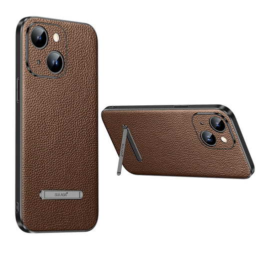 For iPhone 14 Plus SULADA Famous Artisan Series Litchi Leather PC + TPU Phone Case(Brown) - iPhone 14 Plus Cases by SULADA | Online Shopping South Africa | PMC Jewellery