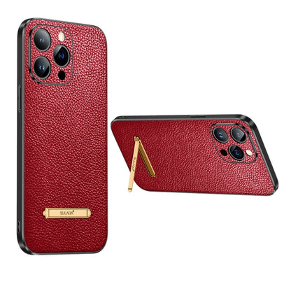 For iPhone 14 SULADA Invisible Bracket Leather Back Cover Phone Case(Red) - iPhone 14 Cases by SULADA | Online Shopping South Africa | PMC Jewellery