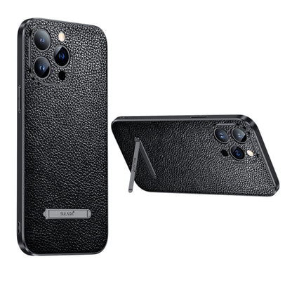 For iPhone 13 SULADA Invisible Bracket Leather Back Cover Phone Case(Black) - iPhone 13 Cases by SULADA | Online Shopping South Africa | PMC Jewellery