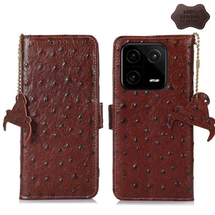 For Xiaomi 13 Ostrich Pattern Genuine Leather RFID Phone Case(Coffee) - 13 Cases by PMC Jewellery | Online Shopping South Africa | PMC Jewellery