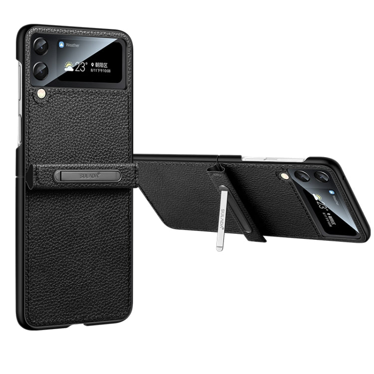 For Samsung Galaxy Z Flip4 SULADA Invisible Bracket Leather Back Cover Phone Case(Black) - Galaxy Z Flip4 5G Cases by SULADA | Online Shopping South Africa | PMC Jewellery