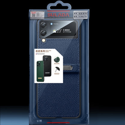 For Samsung Galaxy Z Flip3 5G SULADA Invisible Bracket Leather Back Cover Phone Case(Blue) - Galaxy Phone Cases by SULADA | Online Shopping South Africa | PMC Jewellery