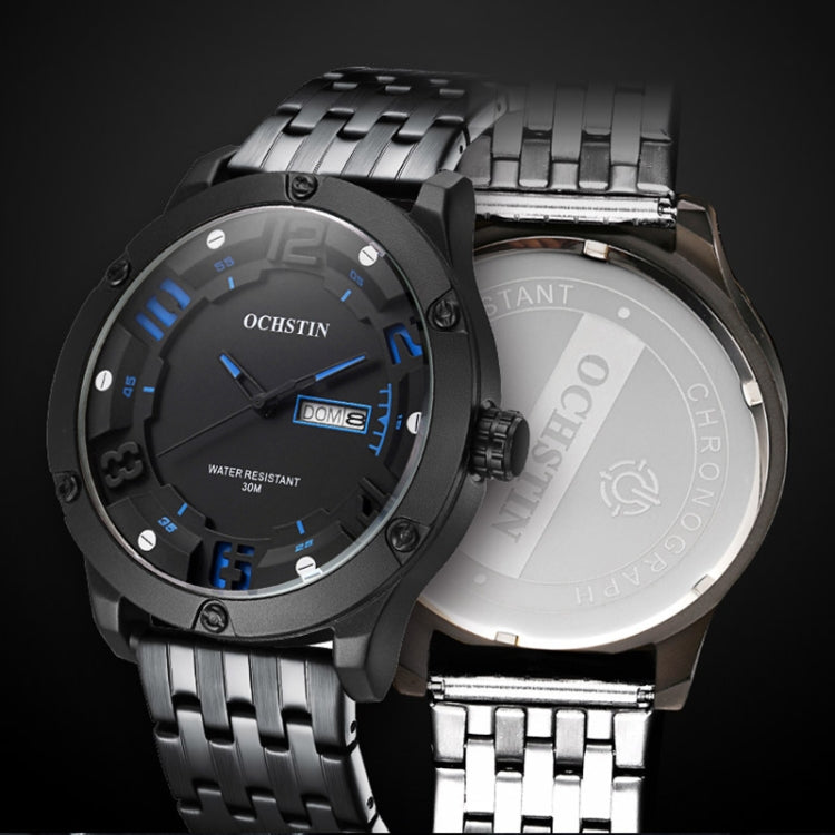 OCHSTIN 7255 Fashion Steel Strap Day-date Quartz Men Watch(Black Blue) - Metal Strap Watches by OCHSTIN | Online Shopping South Africa | PMC Jewellery | Buy Now Pay Later Mobicred