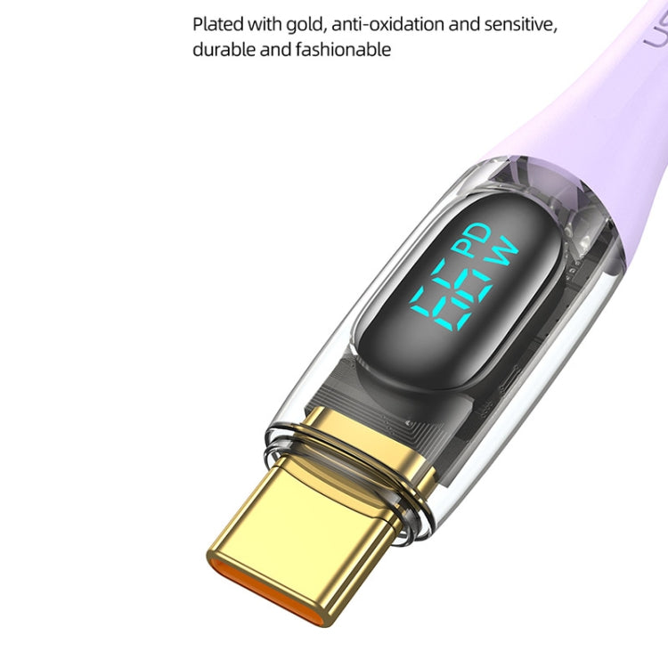 USAMS USB to Type-C 66W Aluminum Alloy Transparent Digital Display Fast Charge Data Cable, Cable Length:2m(Black) - USB-C & Type-C Cable by USAMS | Online Shopping South Africa | PMC Jewellery