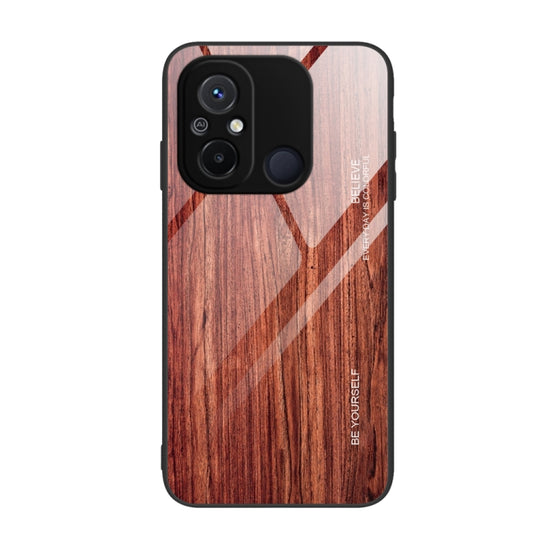 For Xiaomi Redmi 12C Wood Grain Glass Phone Case(Coffee) - Xiaomi Cases by PMC Jewellery | Online Shopping South Africa | PMC Jewellery