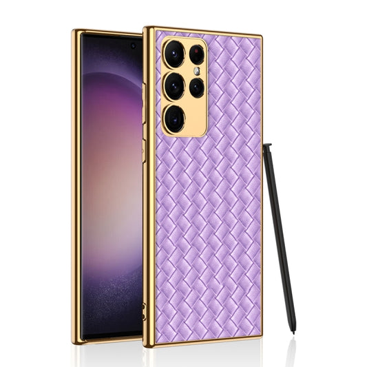 For Samsung Galaxy S23 Ultra 5G GKK Weave Texture Electroplating PU Protective Phone Case(Purple) - Galaxy S23 Ultra 5G Cases by GKK | Online Shopping South Africa | PMC Jewellery