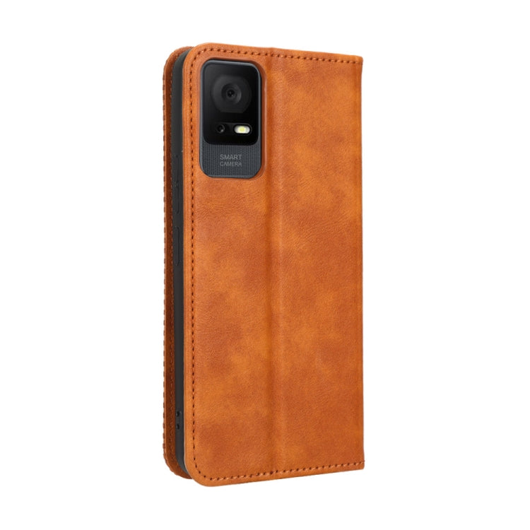 For TCL 405 / 406 T506D Magnetic Buckle Retro Texture Leather Phone Case(Brown) - More Brand by PMC Jewellery | Online Shopping South Africa | PMC Jewellery