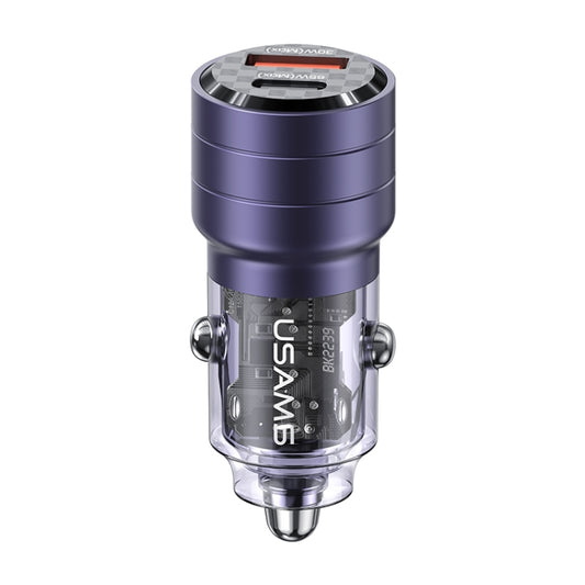 USAMS US-CC176 C36 Aluminum Alloy Transparent Mini Car Charger(Purple) - Car Charger by USAMS | Online Shopping South Africa | PMC Jewellery
