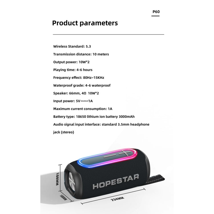HOPESTAR P60 IPX6 Waterproof 10W 66mm Outdoor Bluetooth Speaker(Black) - Waterproof Speaker by HOPESTAR | Online Shopping South Africa | PMC Jewellery