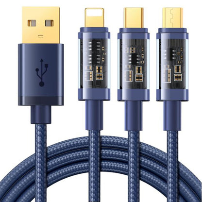 JOYROOM S-1T3015A5 1.2m 3.5A 3 in 1 USB to 8Pin + Type-C + Micro USB Fast Charging Data Cable(Blue) - Multifunction Cable by JOYROOM | Online Shopping South Africa | PMC Jewellery