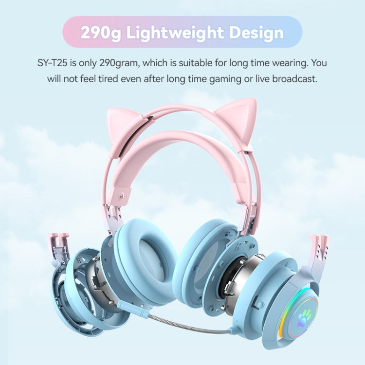 T25 RGB Stereo Cat Ear Bluetooth Wireless Headphones with Detachable Microphone(Pink+Blue) - Headset & Headphone by PMC Jewellery | Online Shopping South Africa | PMC Jewellery