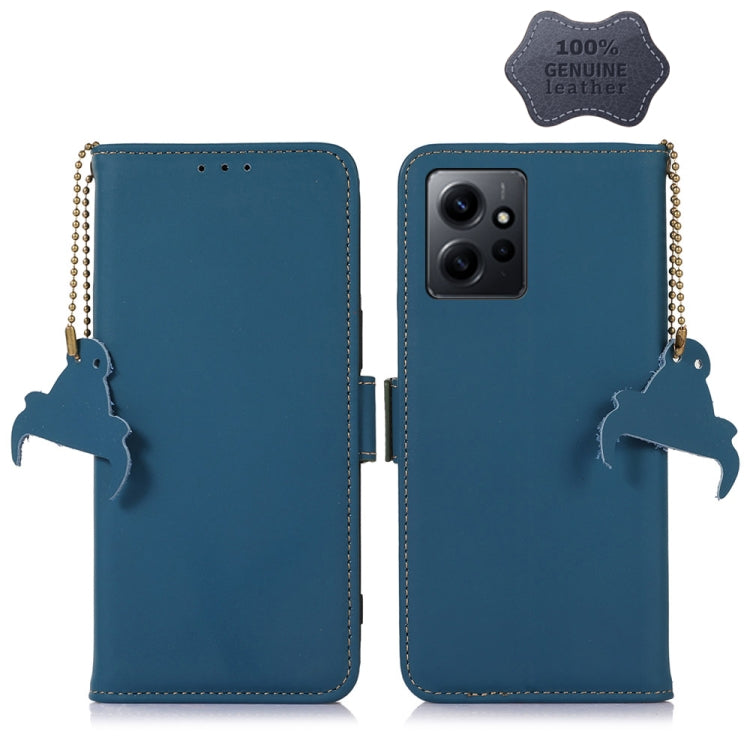 For Xiaomi Redmi Note 12 4G Global Genuine Leather Magnetic RFID Leather Phone Case(Blue) - Note 12 Cases by PMC Jewellery | Online Shopping South Africa | PMC Jewellery