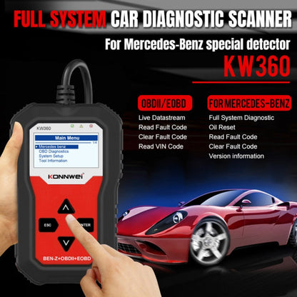 For Mercedes Benz KONNWE KW360 2.4 inch OBD2 Car Fault Detector - Code Readers & Scan Tools by KONNWEI | Online Shopping South Africa | PMC Jewellery