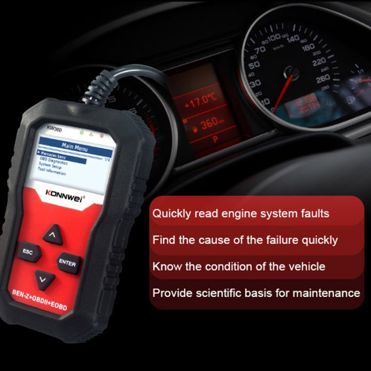 For Mercedes Benz KONNWE KW360 2.4 inch OBD2 Car Fault Detector - Code Readers & Scan Tools by KONNWEI | Online Shopping South Africa | PMC Jewellery