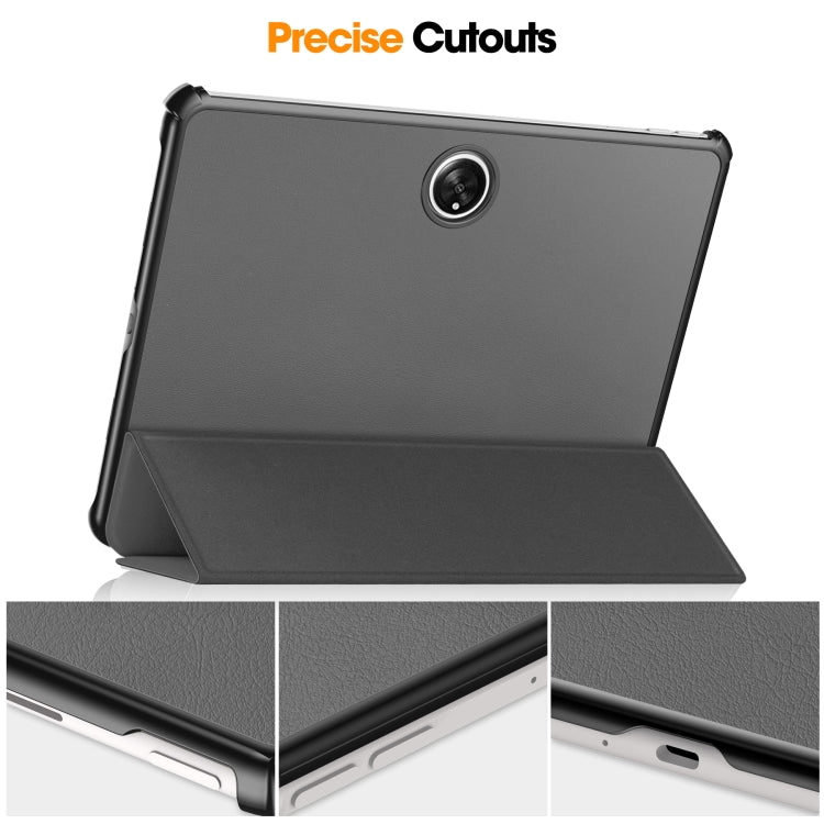 For OnePlus Pad Custer Pure Color 3-Fold Holder Smart Leather Tablet Case(Grey) - Others by PMC Jewellery | Online Shopping South Africa | PMC Jewellery