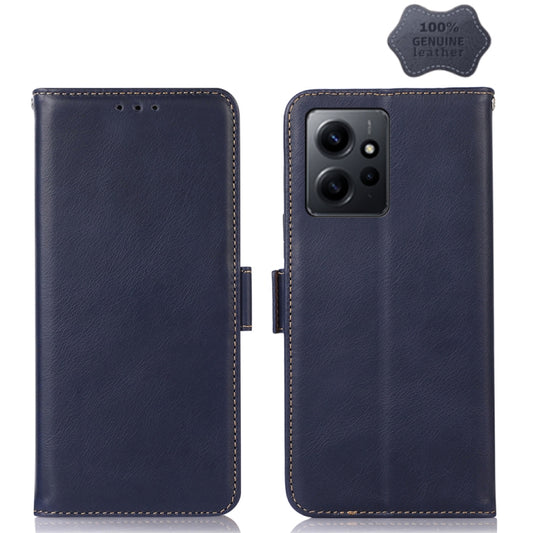 For Xiaomi Redmi Note 12 4G Global Crazy Horse Top Layer Cowhide Leather Phone Case(Blue) - Note 12 Cases by PMC Jewellery | Online Shopping South Africa | PMC Jewellery