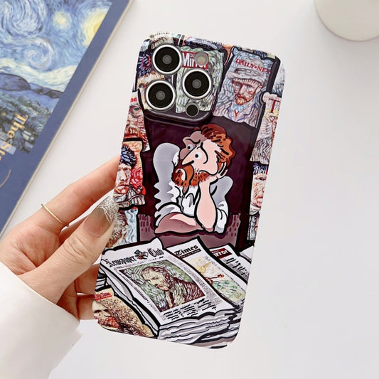 For iPhone 14 Precise Hole Oil Painting Glossy PC Phone Case(Newspaper) - iPhone 14 Cases by PMC Jewellery | Online Shopping South Africa | PMC Jewellery