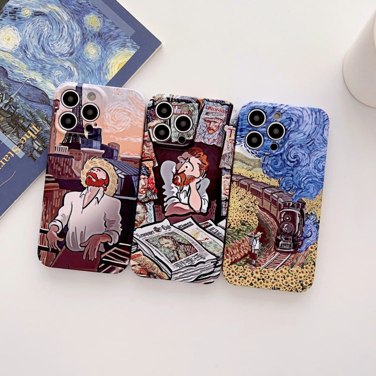 For iPhone 14 Pro Max Precise Hole Oil Painting Glossy PC Phone Case(Newspaper) - iPhone 14 Pro Max Cases by PMC Jewellery | Online Shopping South Africa | PMC Jewellery