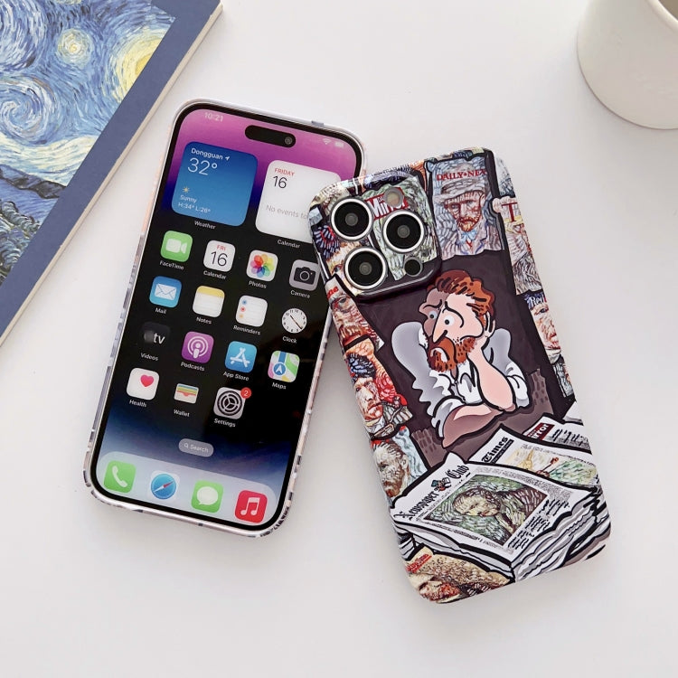 For iPhone 13 Precise Hole Oil Painting Glossy PC Phone Case(Newspaper) - iPhone 13 Cases by PMC Jewellery | Online Shopping South Africa | PMC Jewellery