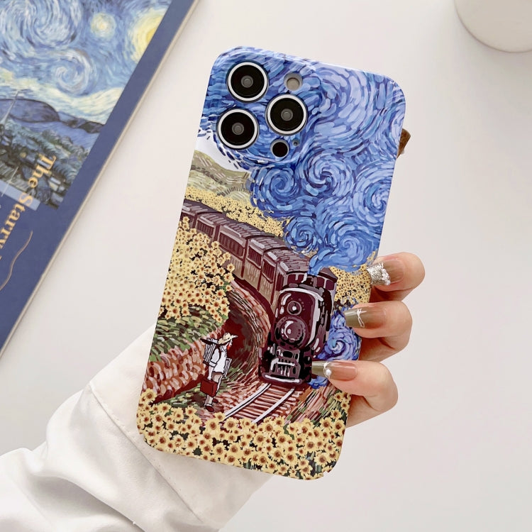 For iPhone 13 Pro Precise Hole Oil Painting Glossy PC Phone Case(Train) - iPhone 13 Pro Cases by PMC Jewellery | Online Shopping South Africa | PMC Jewellery