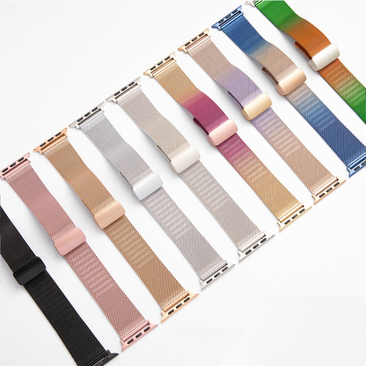 Milan Fold Buckle Metal Watch Band For Apple Watch Ultra 49mm / Series 8&7 45mm / SE 2&6&SE&5&4 44mm / 3&2&1 42mm (Gold Blue) - Watch Bands by PMC Jewellery | Online Shopping South Africa | PMC Jewellery