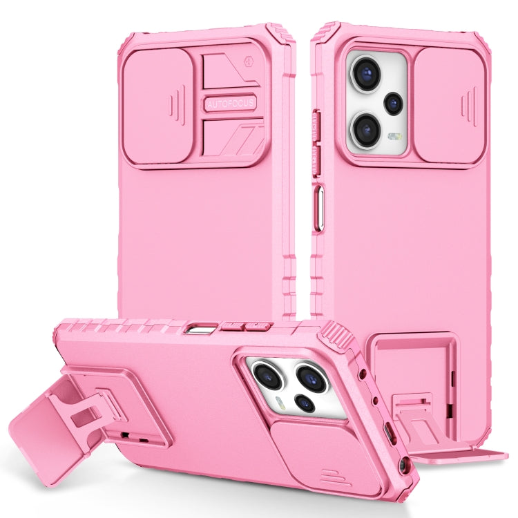 For Xiaomi Redmi Note 12 Pro 5G / Poco X5 Pro Stereoscopic Holder Sliding Camshield Phone Case(Pink) - Note 12 Pro Cases by PMC Jewellery | Online Shopping South Africa | PMC Jewellery