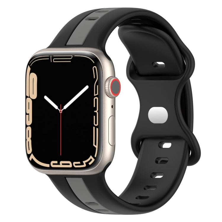 Nail Buckle Two-color Watch Band For Apple Watch Series 8&7 41mm / SE 2&6&SE&5&4 40mm / 3&2&1 38mm(Black Grey) - Smart Wear by PMC Jewellery | Online Shopping South Africa | PMC Jewellery