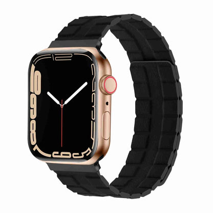 Square Two-section Leather Magnetic Watch Band For Apple Watch Ultra 49mm / Series 8&7 45mm / SE 2&6&SE&5&4 44mm / 3&2&1 42mm(Black) - Smart Wear by PMC Jewellery | Online Shopping South Africa | PMC Jewellery